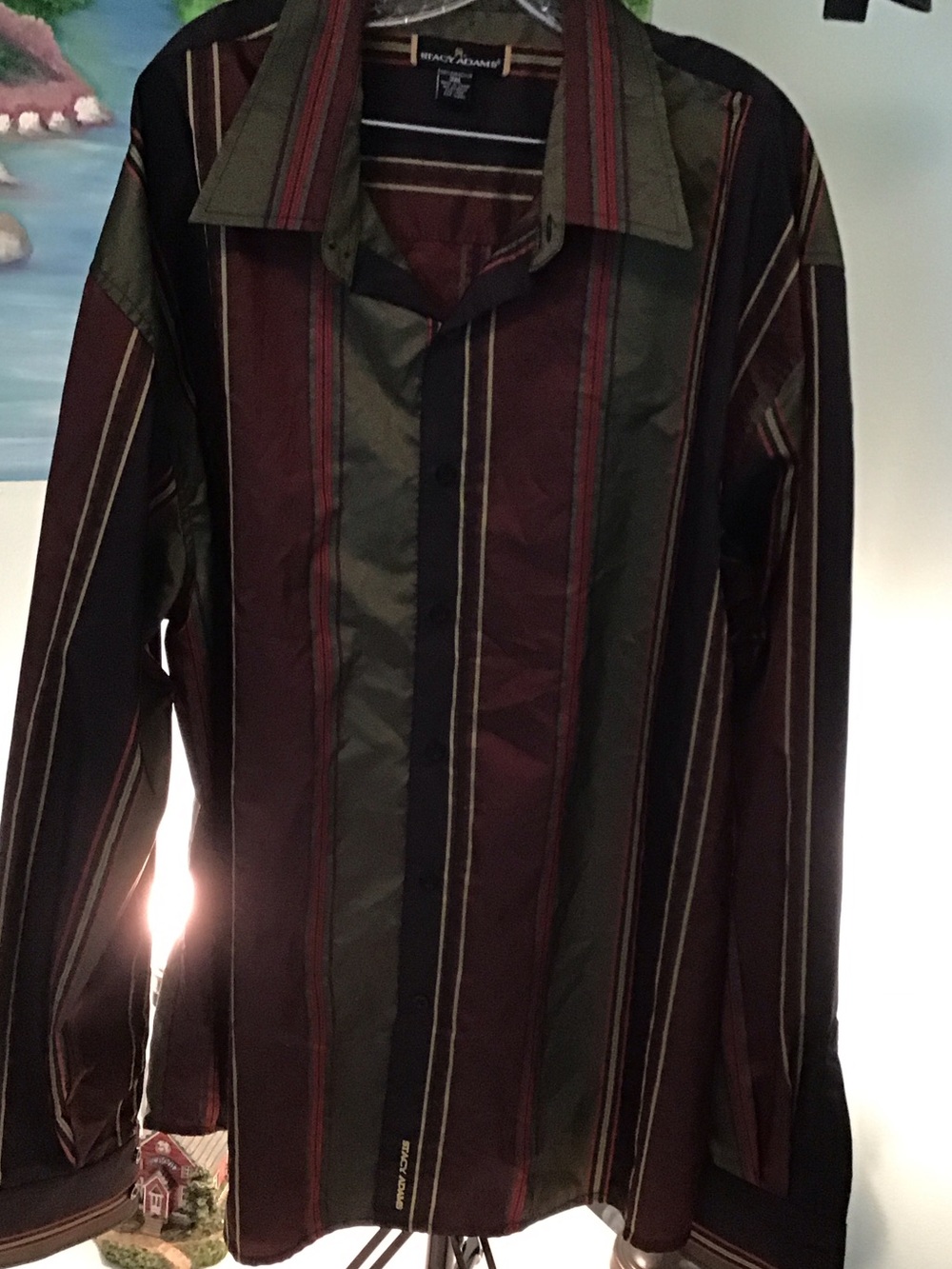 Stacy Adams Burgundy & Olive Vertical Stripe Shirt Jacket